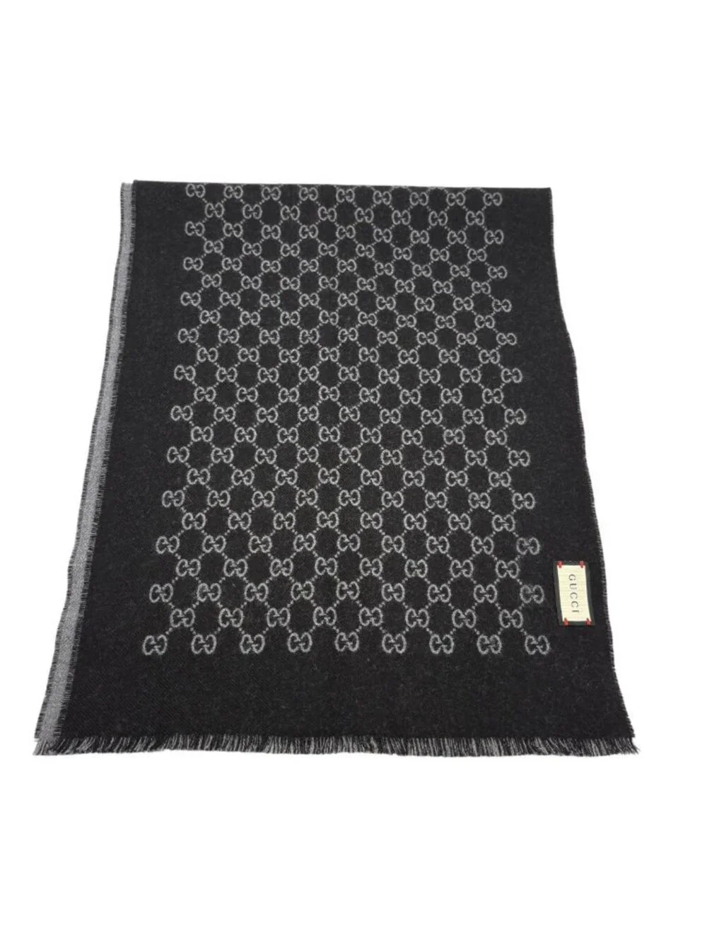 Gucci Double Jacquard GG Wool Scarf 33 175 Dark Gray Black